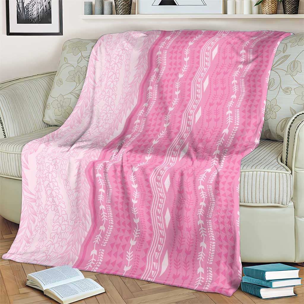 Vintage Pink Hawaiian Traditional Kapa Mix Flowers Lei Blanket