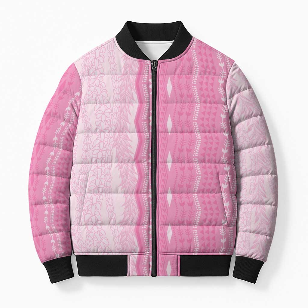 Vintage Pink Hawaiian Traditional Kapa Mix Flowers Lei Bomber Puffer Jacket LT7 Unisex Pink - Polynesian Pride