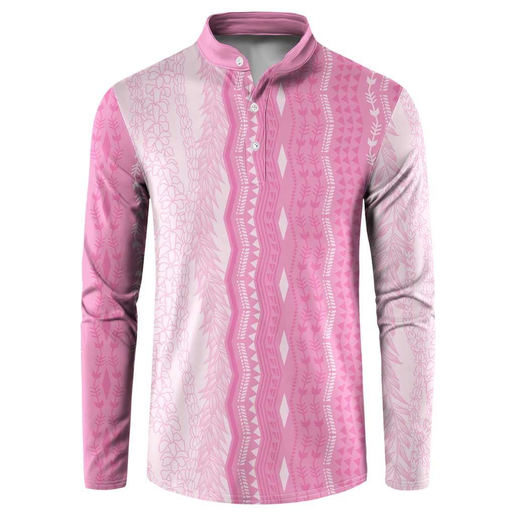 Vintage Pink Hawaiian Traditional Kapa Mix Flowers Lei Button Sweatshirt LT7 Pink - Polynesian Pride