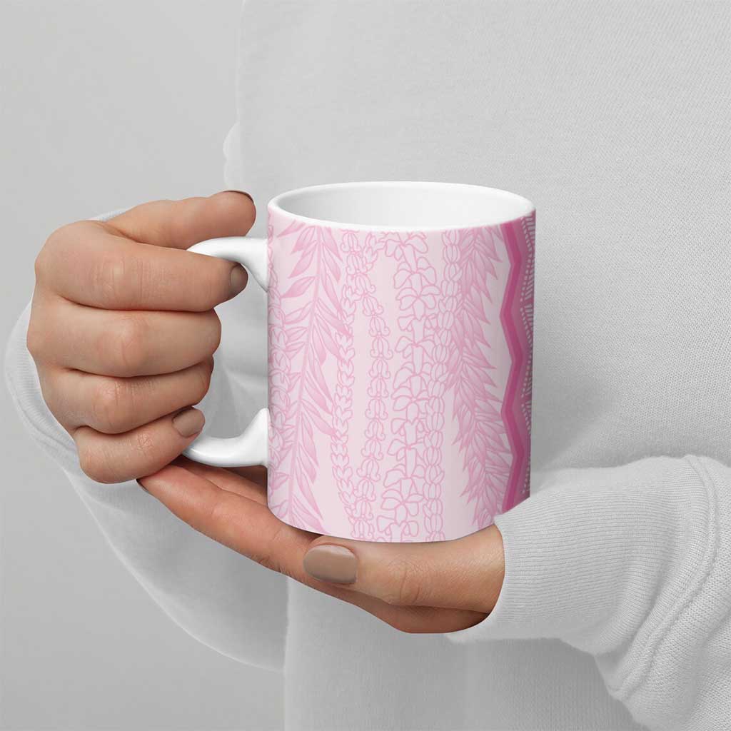 Vintage Pink Hawaiian Traditional Kapa Mix Flowers Lei Ceramic Mug
