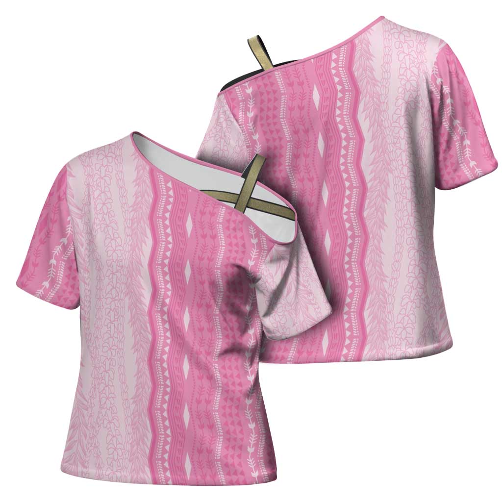 Vintage Pink Hawaiian Traditional Kapa Mix Flowers Lei Cross Shoulder Shirt LT7 - Polynesian Pride