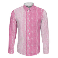 Vintage Pink Hawaiian Traditional Kapa Mix Flowers Lei Family Matching Off Shoulder Short Dress and Hawaiian Shirt LT7 Dad's Shirt - Long Sleeve Pink - Polynesian Pride