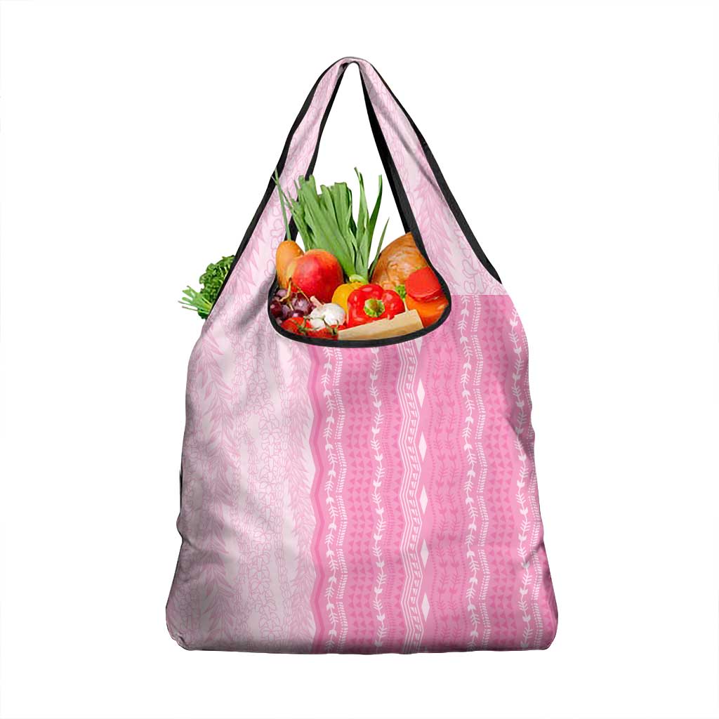 Vintage Pink Hawaiian Traditional Kapa Mix Flowers Lei Grocery Bag