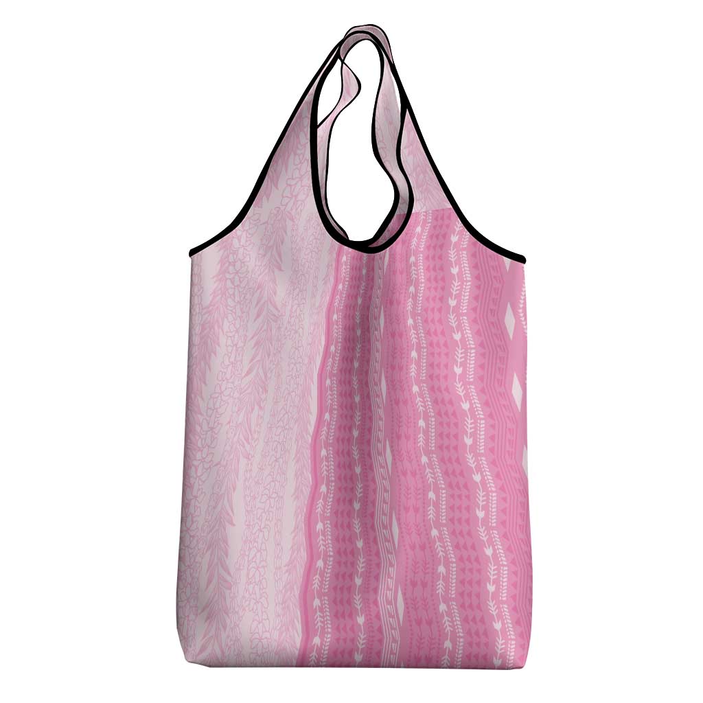Vintage Pink Hawaiian Traditional Kapa Mix Flowers Lei Grocery Bag