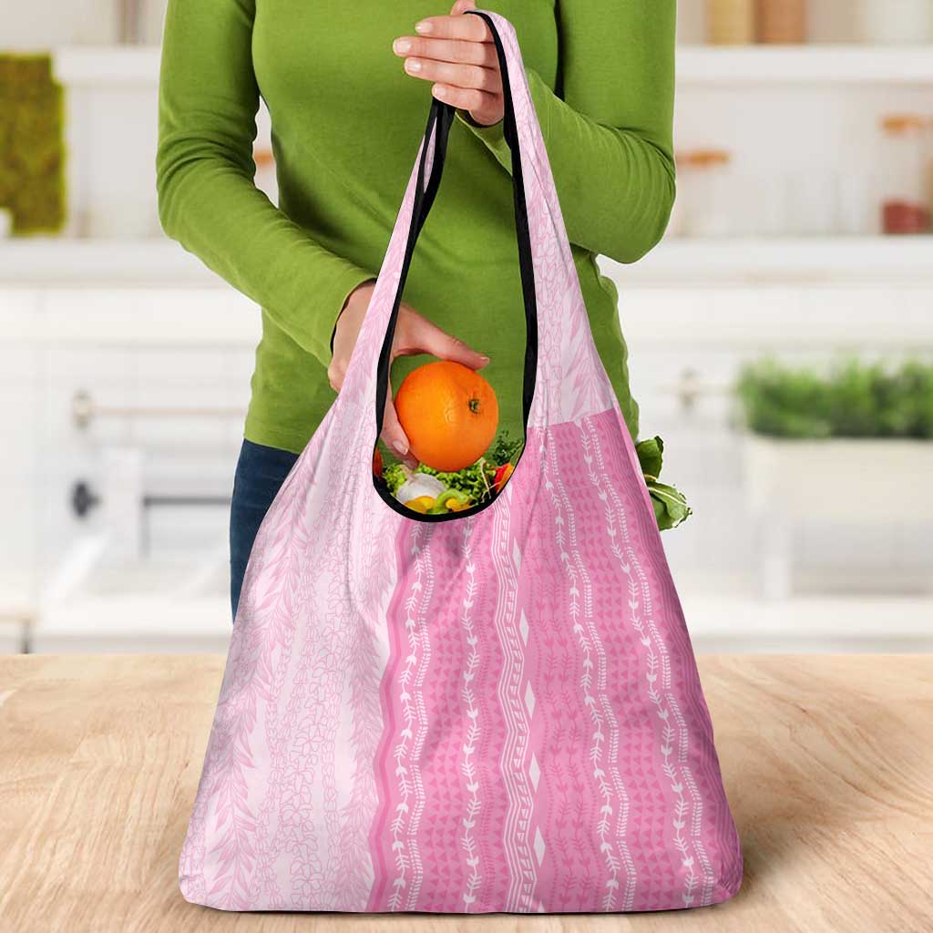 Vintage Pink Hawaiian Traditional Kapa Mix Flowers Lei Grocery Bag