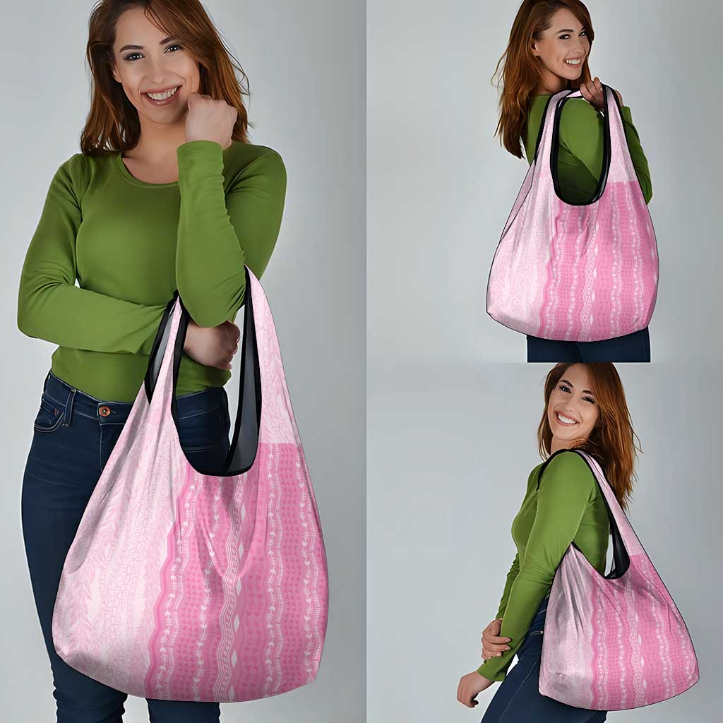 Vintage Pink Hawaiian Traditional Kapa Mix Flowers Lei Grocery Bag