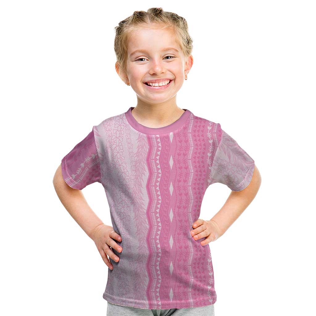 Vintage Pink Hawaiian Traditional Kapa Mix Flowers Lei Kid T Shirt LT7 Pink - Polynesian Pride