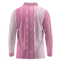 Vintage Pink Hawaiian Traditional Kapa Mix Flowers Lei Long Sleeve Polo Shirt