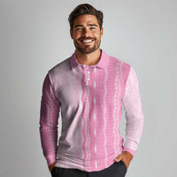 Vintage Pink Hawaiian Traditional Kapa Mix Flowers Lei Long Sleeve Polo Shirt