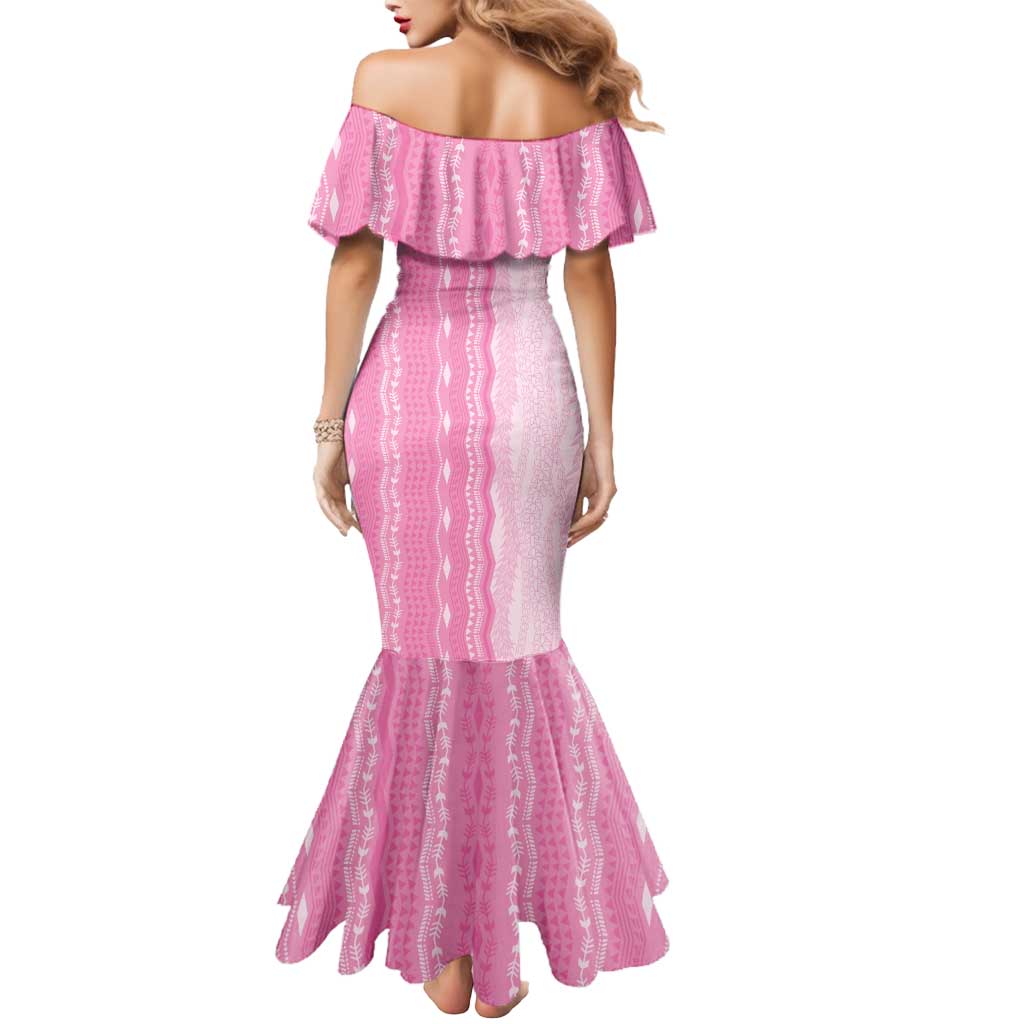 Vintage Pink Hawaiian Traditional Kapa Mix Flowers Lei Mermaid Dress