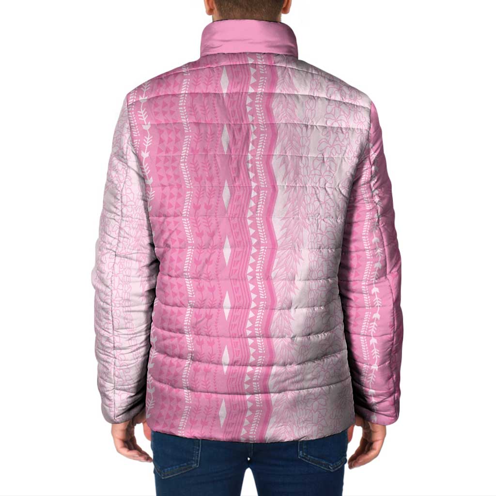 Vintage Pink Hawaiian Traditional Kapa Mix Flowers Lei Padded Jacket LT7 - Polynesian Pride
