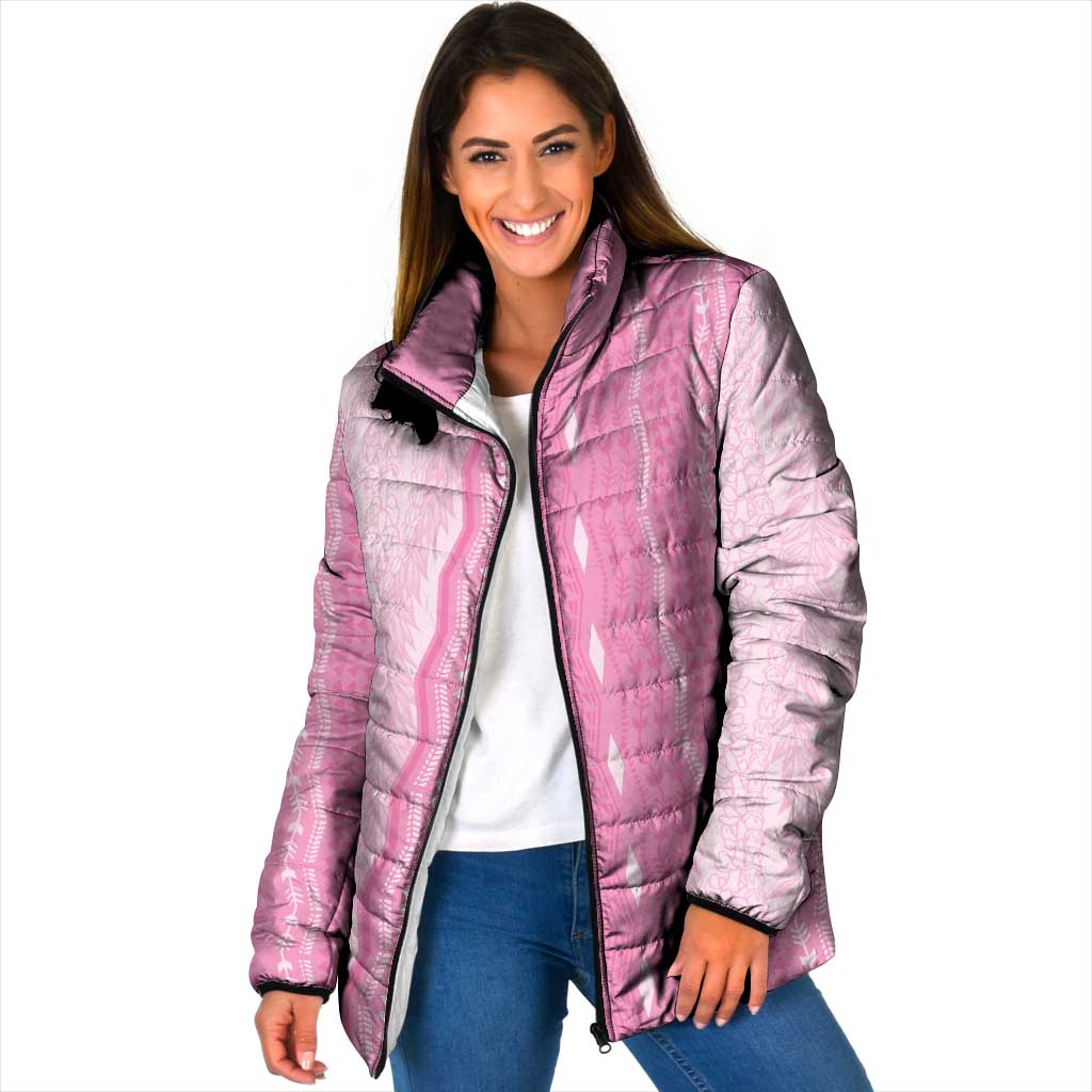Vintage Pink Hawaiian Traditional Kapa Mix Flowers Lei Padded Jacket LT7 Women Pink - Polynesian Pride