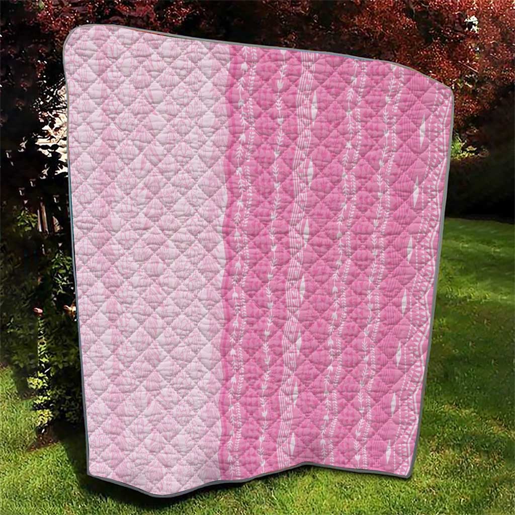 Vintage Pink Hawaiian Traditional Kapa Mix Flowers Lei Quilt