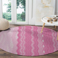 Vintage Pink Hawaiian Traditional Kapa Mix Flowers Lei Round Carpet LT7 - Polynesian Pride