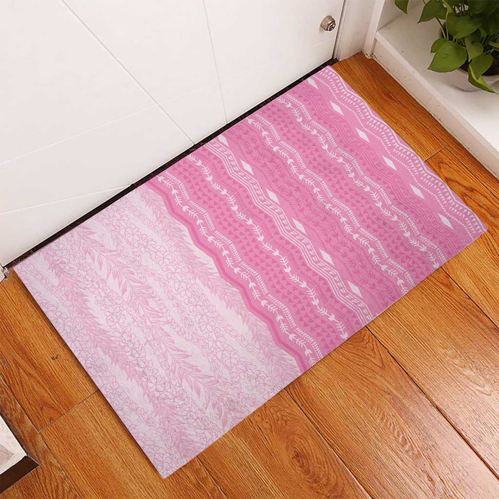 Vintage Pink Hawaiian Traditional Kapa Mix Flowers Lei Rubber Doormat
