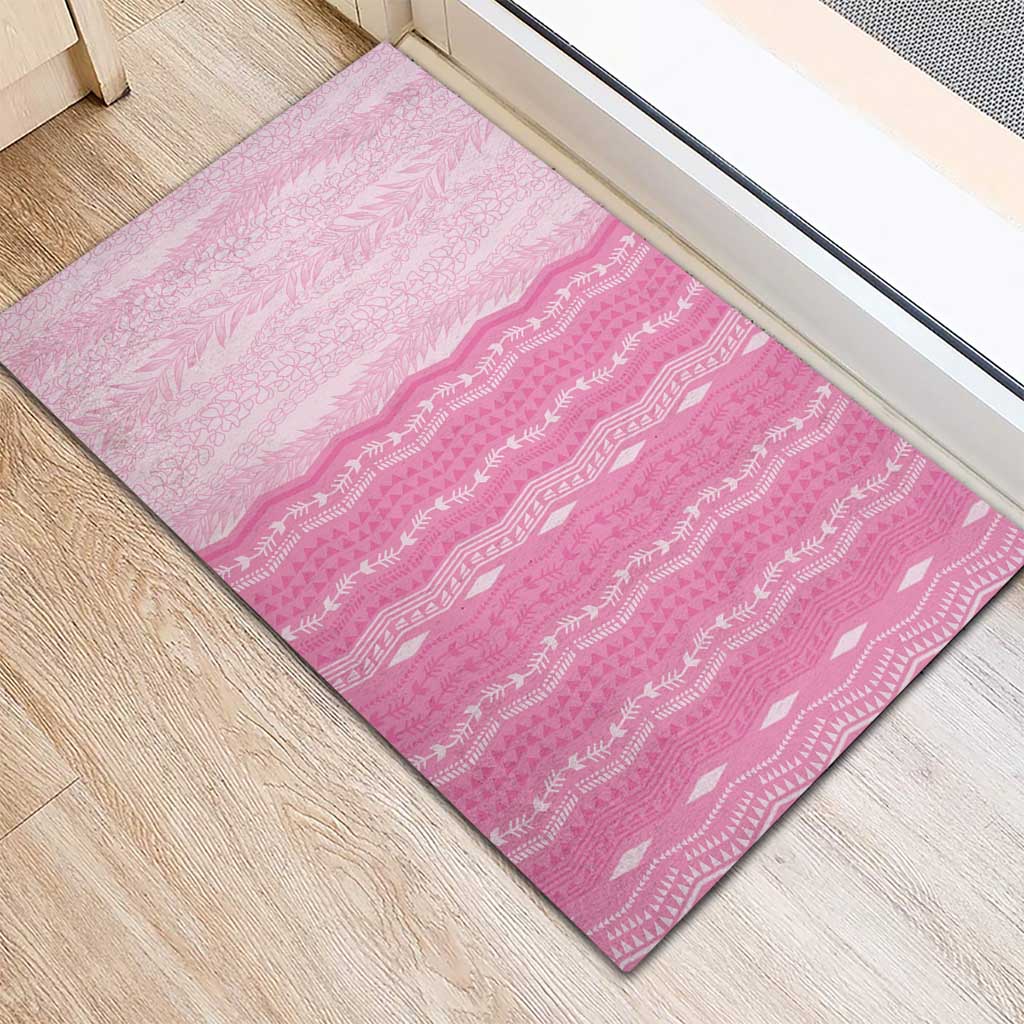Vintage Pink Hawaiian Traditional Kapa Mix Flowers Lei Rubber Doormat