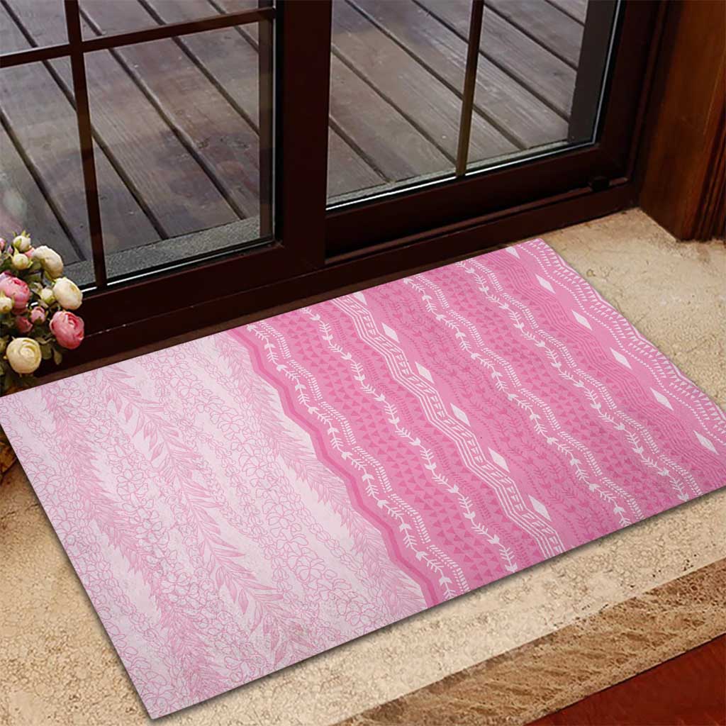 Vintage Pink Hawaiian Traditional Kapa Mix Flowers Lei Rubber Doormat