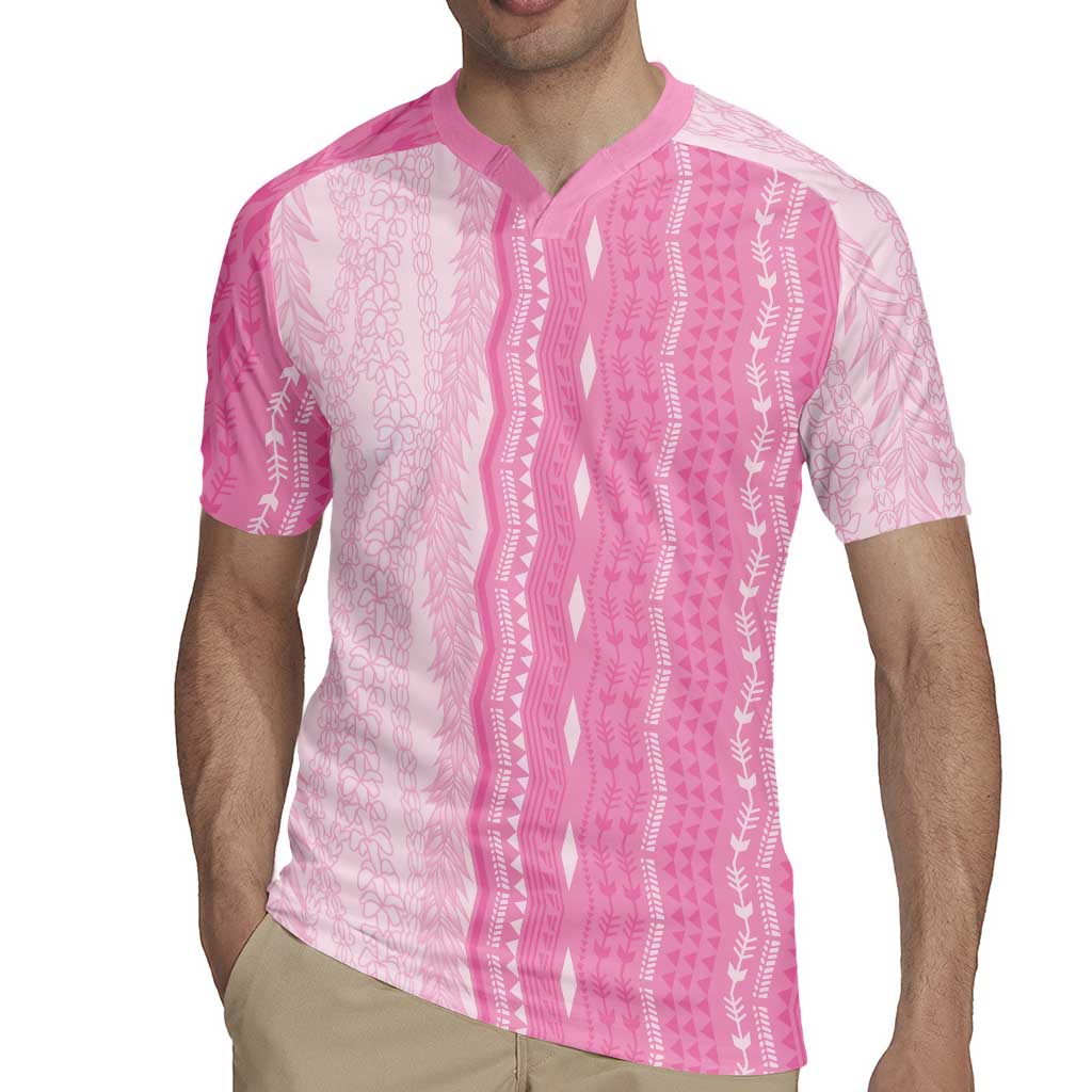 Vintage Pink Hawaiian Traditional Kapa Mix Flowers Lei Rugby Jersey LT7 - Polynesian Pride