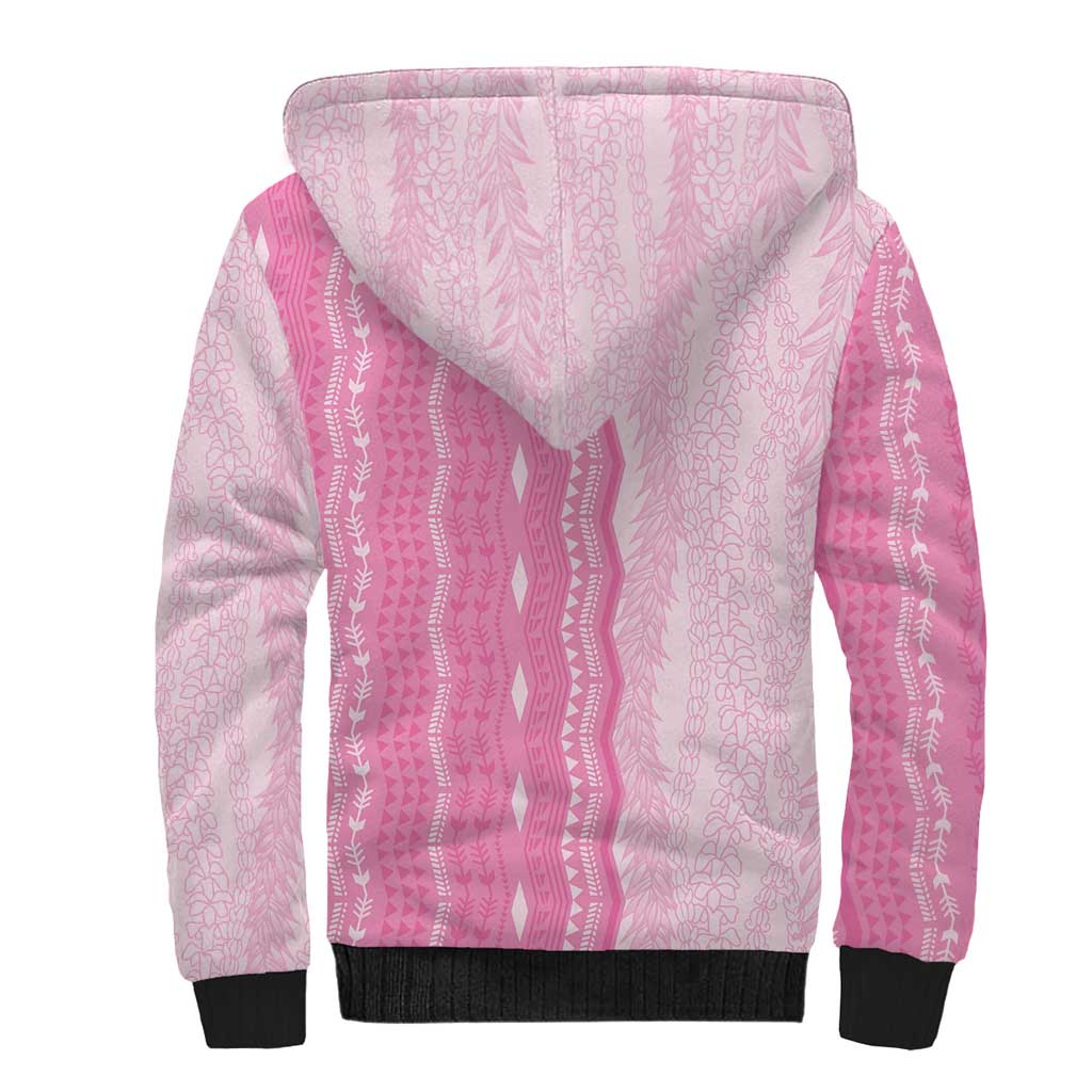 Vintage Pink Hawaiian Traditional Kapa Mix Flowers Lei Sherpa Hoodie