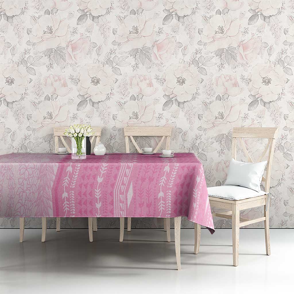 Vintage Pink Hawaiian Traditional Kapa Mix Flowers Lei Tablecloth