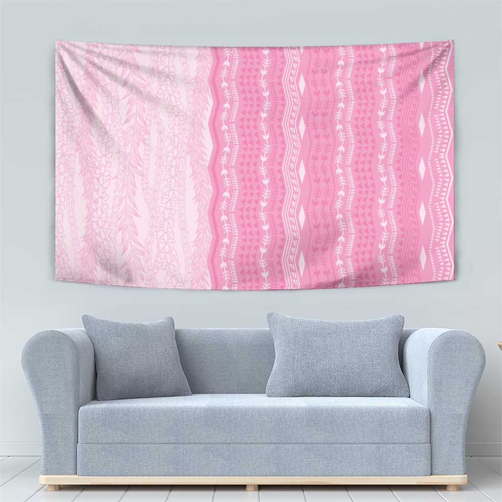 Vintage Pink Hawaiian Traditional Kapa Mix Flowers Lei Tapestry