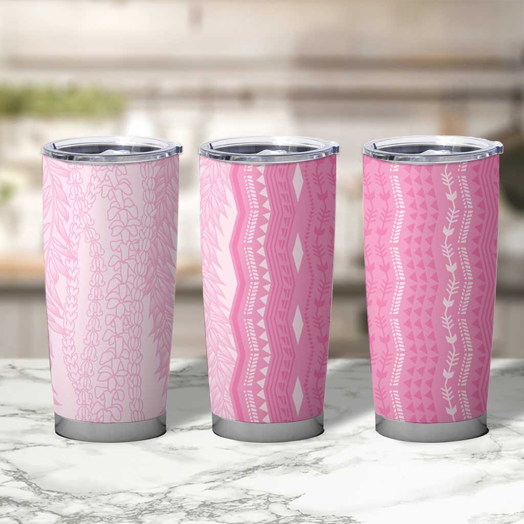 Vintage Pink Hawaiian Traditional Kapa Mix Flowers Lei Tumbler Cup LT7 - Polynesian Pride