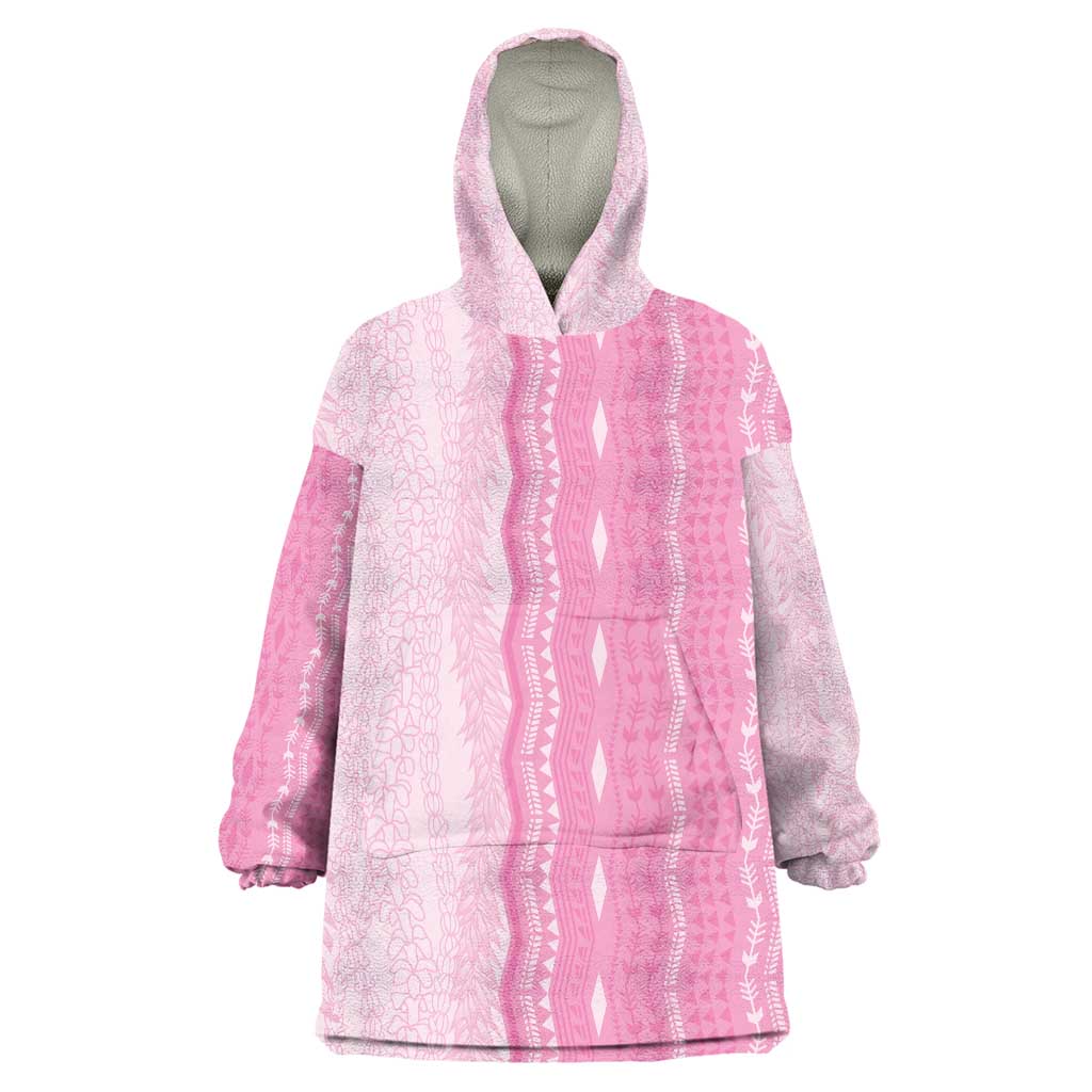 Vintage Pink Hawaiian Traditional Kapa Mix Flowers Lei Wearable Blanket Hoodie