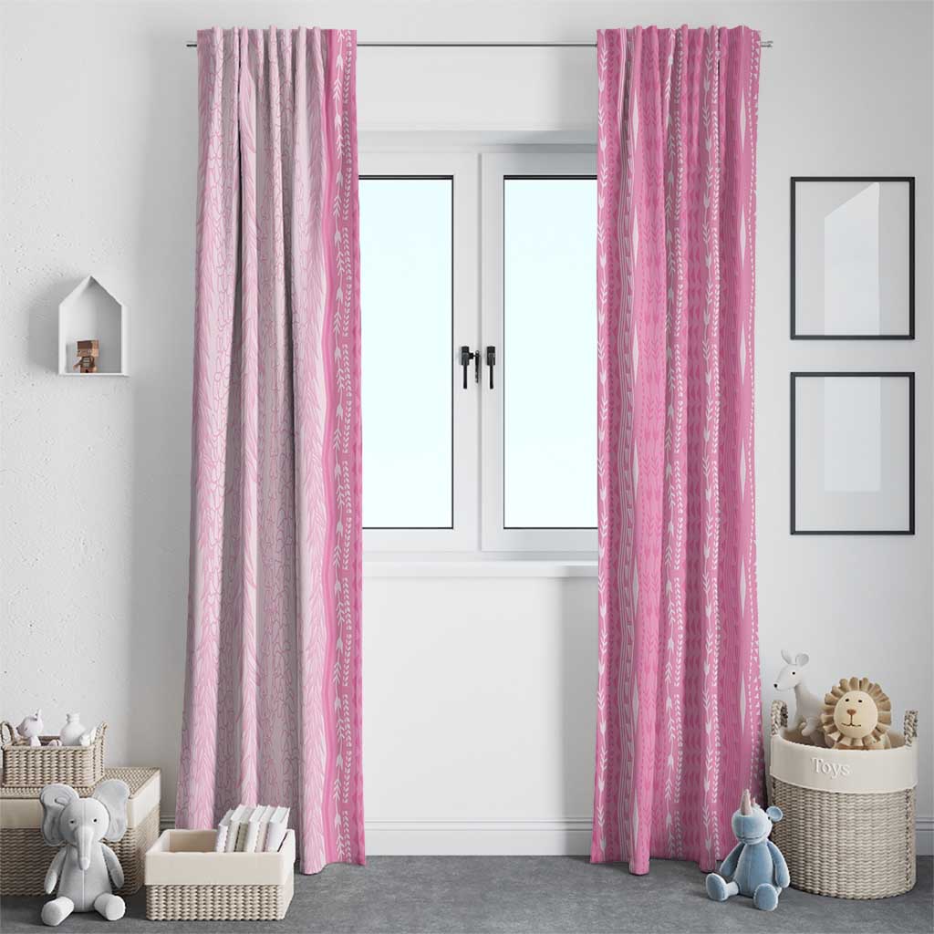 Vintage Pink Hawaiian Traditional Kapa Mix Flowers Lei Window Curtain