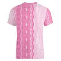 Vintage Pink Hawaiian Traditional Kapa Mix Flowers Lei Women V-Neck T-Shirt