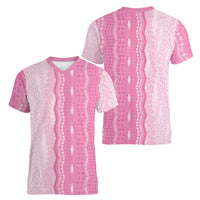 Vintage Pink Hawaiian Traditional Kapa Mix Flowers Lei Women V-Neck T-Shirt