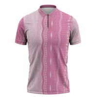 Vintage Pink Hawaiian Traditional Kapa Mix Flowers Lei Zipper Polo Shirt