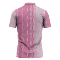 Vintage Pink Hawaiian Traditional Kapa Mix Flowers Lei Zipper Polo Shirt