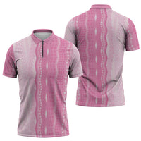 Vintage Pink Hawaiian Traditional Kapa Mix Flowers Lei Zipper Polo Shirt