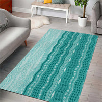 Vintage Teal Hawaiian Traditional Kapa Mix Flowers Lei Area Rug LT7 - Polynesian Pride