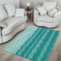 Vintage Teal Hawaiian Traditional Kapa Mix Flowers Lei Area Rug LT7 - Polynesian Pride