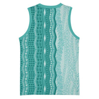 Vintage Teal Hawaiian Traditional Kapa Mix Flowers Lei Basketball Jersey