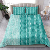 Vintage Teal Hawaiian Traditional Kapa Mix Flowers Lei Bedding Set LT7 - Polynesian Pride