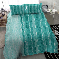 Vintage Teal Hawaiian Traditional Kapa Mix Flowers Lei Bedding Set LT7 - Polynesian Pride