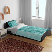 Vintage Teal Hawaiian Traditional Kapa Mix Flowers Lei Bedding Set LT7 - Polynesian Pride
