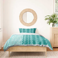 Vintage Teal Hawaiian Traditional Kapa Mix Flowers Lei Bedding Set LT7 - Polynesian Pride