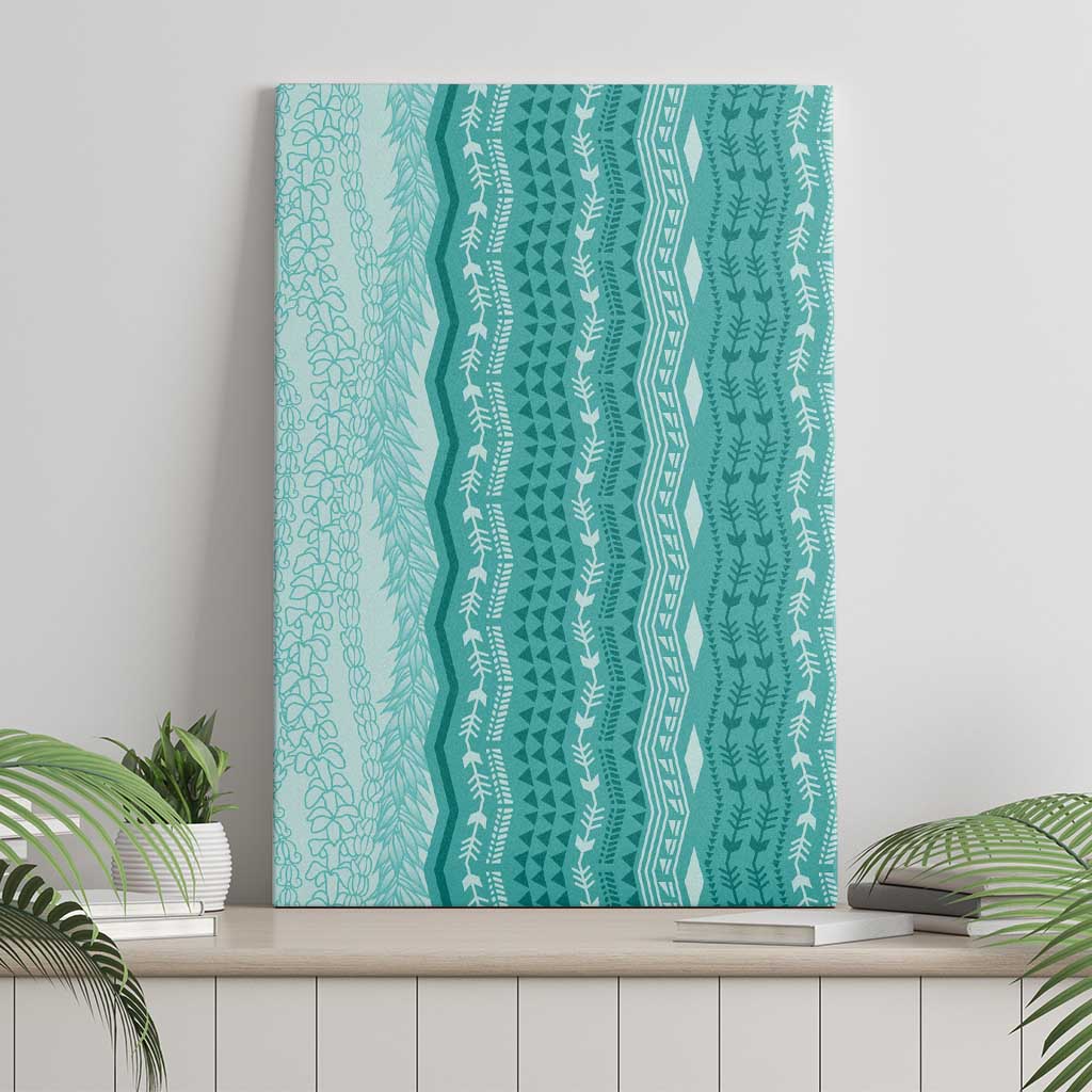 Vintage Teal Hawaiian Traditional Kapa Mix Flowers Lei Canvas Wall Art LT7 - Polynesian Pride