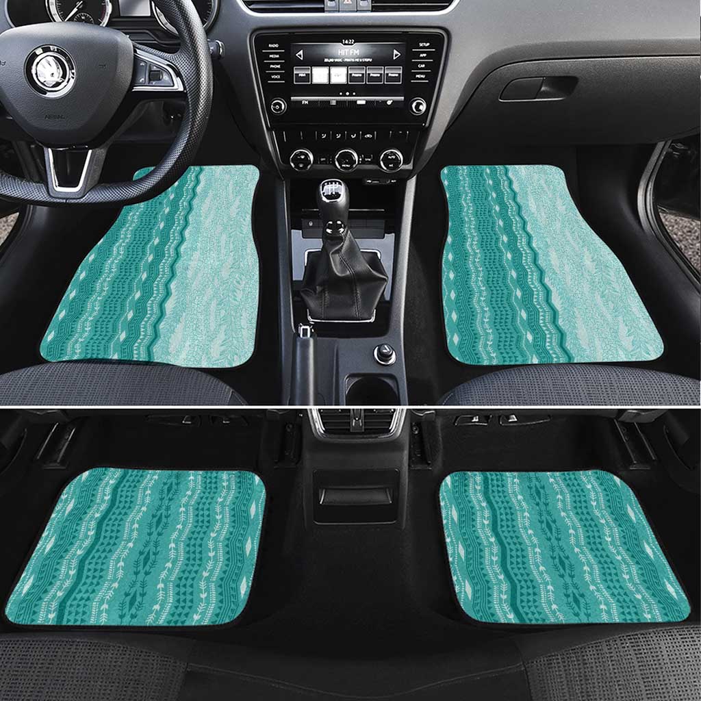 Vintage Teal Hawaiian Traditional Kapa Mix Flowers Lei Car Mats LT7 Set 4pcs Teal - Polynesian Pride