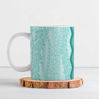 Vintage Teal Hawaiian Traditional Kapa Mix Flowers Lei Ceramic Mug