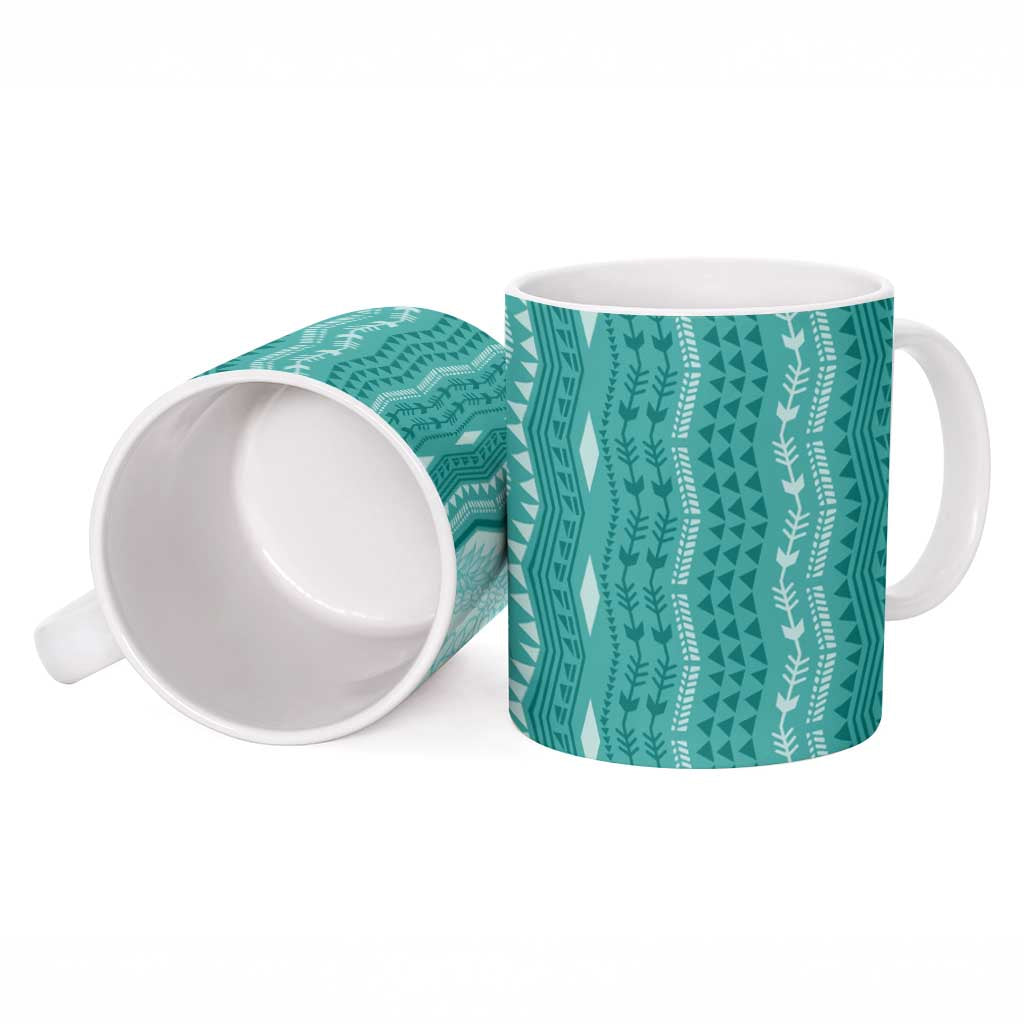 Vintage Teal Hawaiian Traditional Kapa Mix Flowers Lei Ceramic Mug