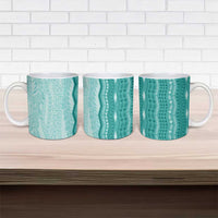 Vintage Teal Hawaiian Traditional Kapa Mix Flowers Lei Ceramic Mug