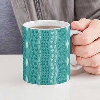 Vintage Teal Hawaiian Traditional Kapa Mix Flowers Lei Ceramic Mug