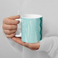 Vintage Teal Hawaiian Traditional Kapa Mix Flowers Lei Ceramic Mug