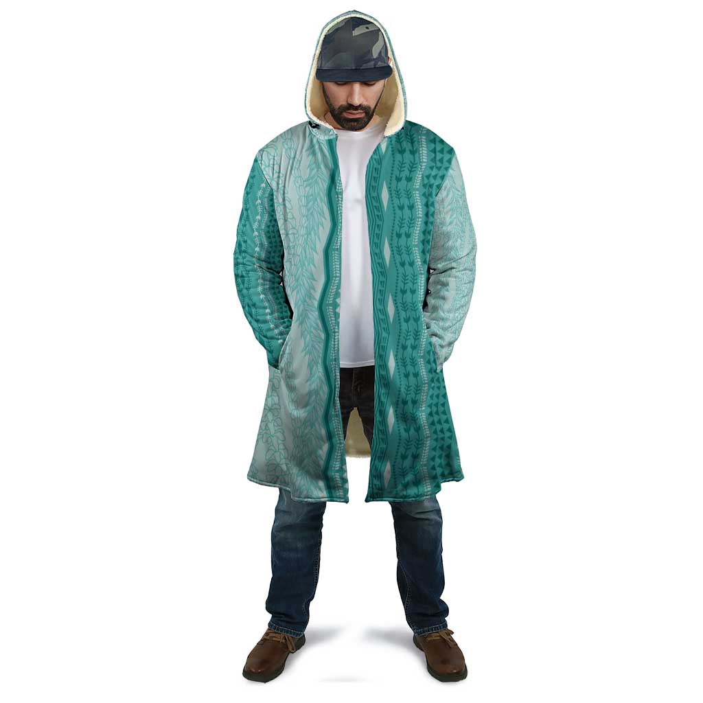 Vintage Teal Hawaiian Traditional Kapa Mix Flowers Lei Cloak