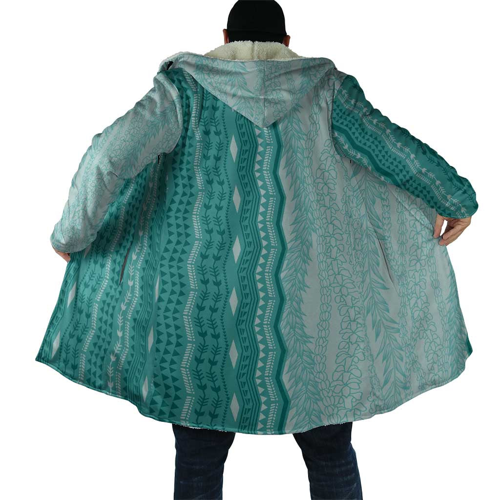 Vintage Teal Hawaiian Traditional Kapa Mix Flowers Lei Cloak