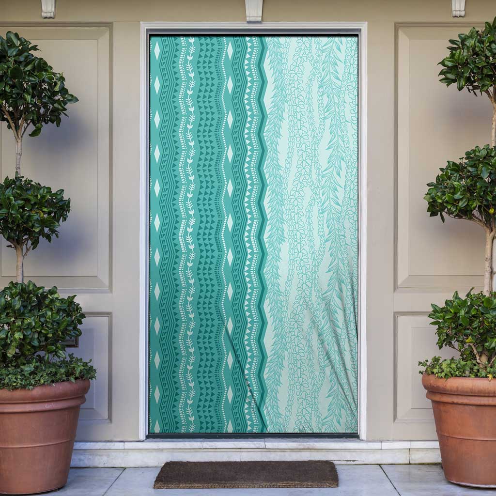 Vintage Teal Hawaiian Traditional Kapa Mix Flowers Lei Door Cover LT7 Teal - Polynesian Pride